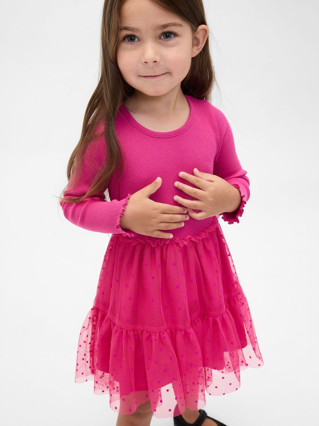 Baby &amp; Toddler Tulle Mixed Media Dress - BRIGHT FUCHSIA / 12-18M