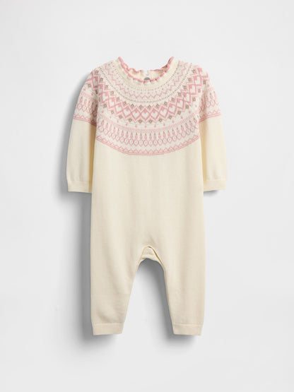Baby Fair Isle Sweater One-Piece - BARELY PINK / 12-18M