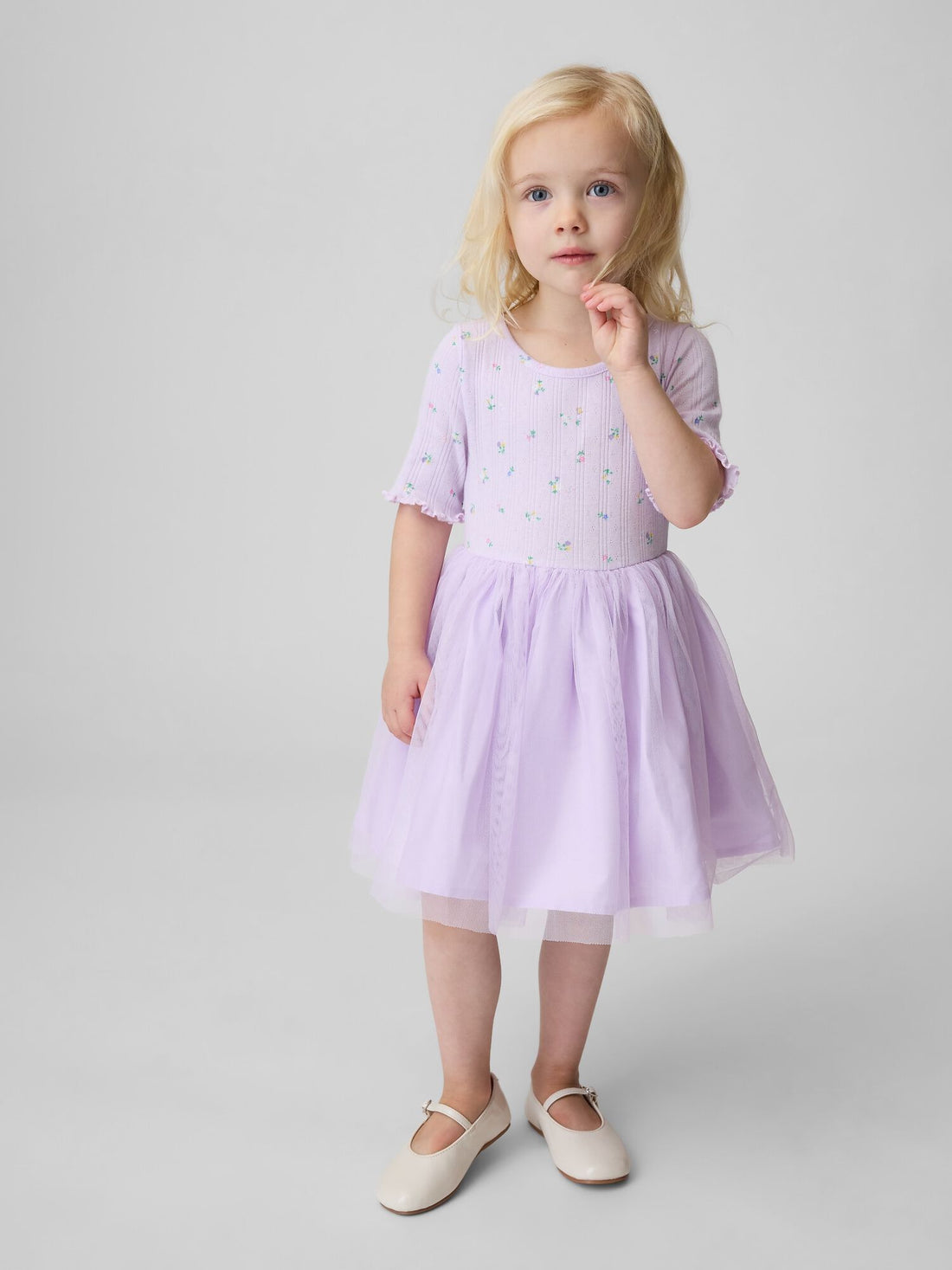 Baby &amp; Toddler Pointelle &amp; Tulle Mixed Media Dress - PALE LILAC / 12-18M