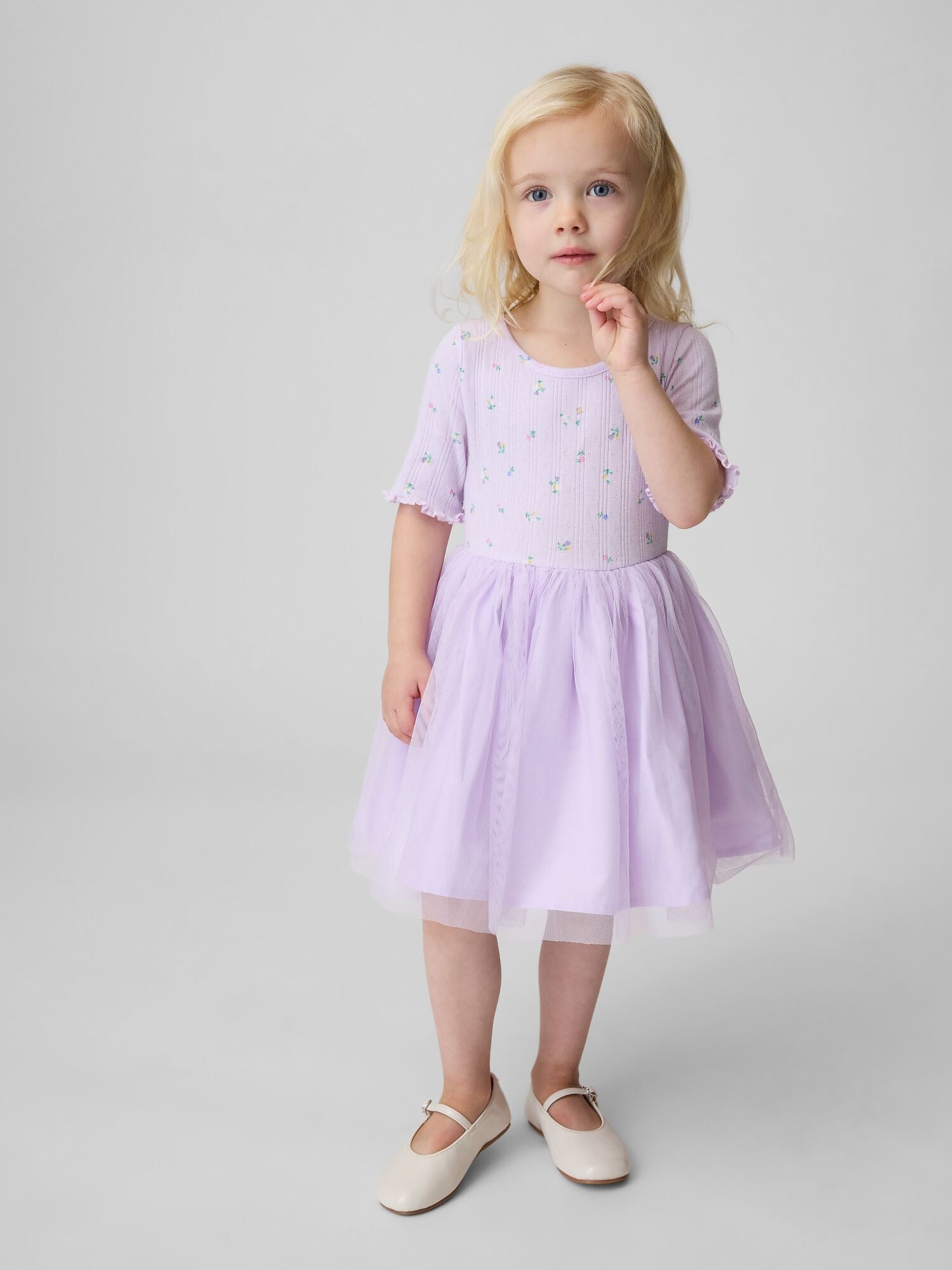 Baby &amp; Toddler Pointelle &amp; Tulle Mixed Media Dress - PALE LILAC / 12-18M