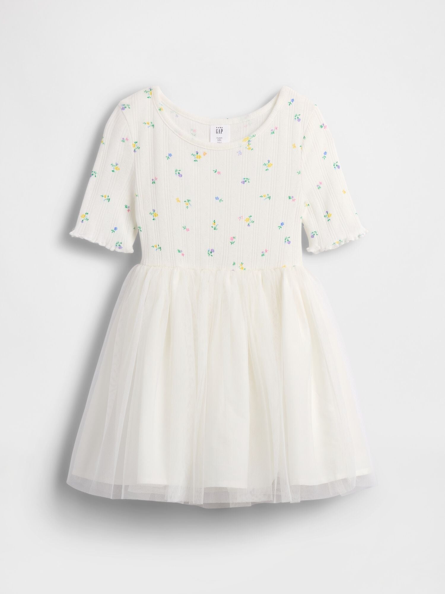 Baby &amp; Toddler Pointelle &amp; Tulle Mixed Media Dress - NEW OFF WHITE / 12-18M