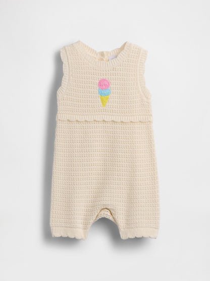 Baby Ice Cream Crochet Shorty One-Piece - IVORY FROST / 12-18M