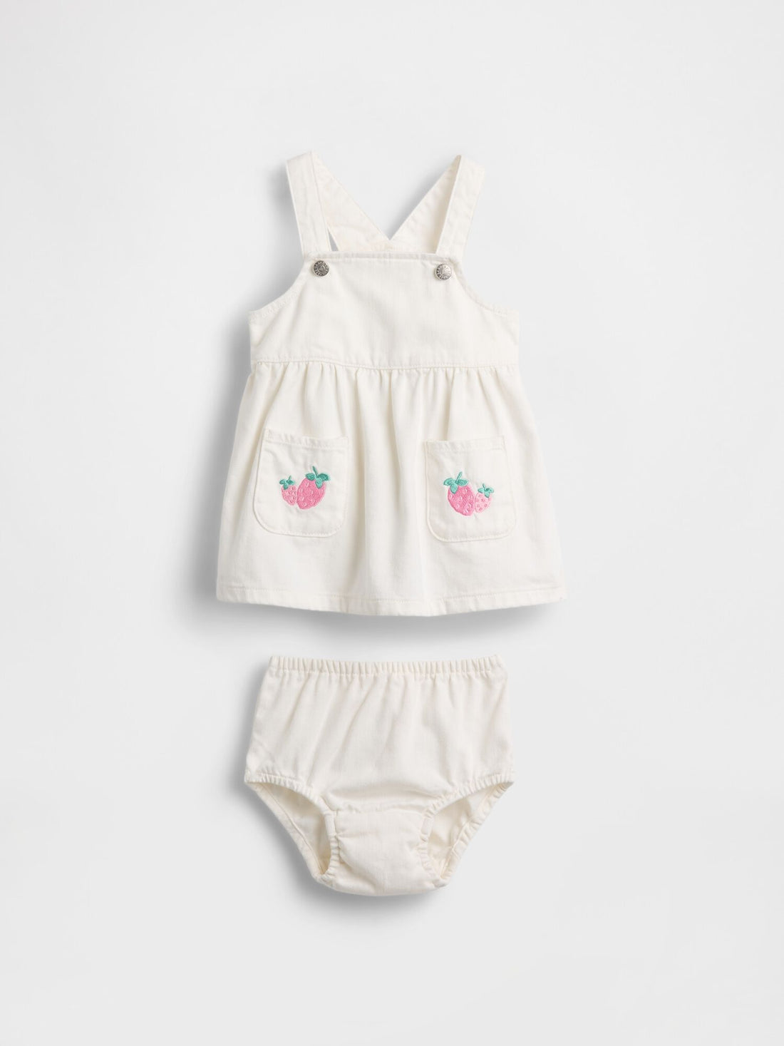 Baby Denim Strawberry Skirtall Set - ECRU / 12-18M