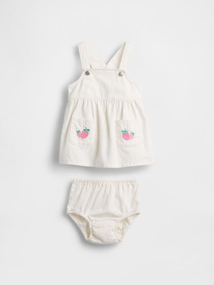 Baby Denim Strawberry Skirtall Set - ECRU / 12-18M