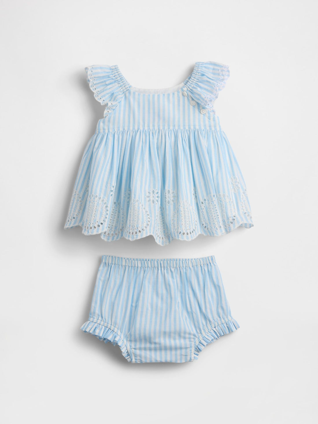 Baby Eyelet Outfit Set - BLUE FOCUS STRIPE / 12-18M