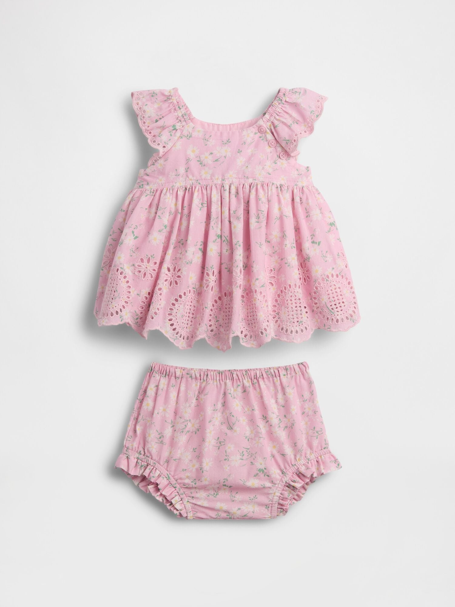 Baby Eyelet Outfit Set - PINK FLORAL / 12-18M
