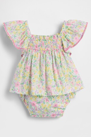 Baby Smocked Flutter-Sleeve Bodysuit Dress