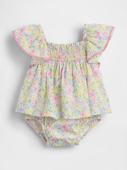 Baby Smocked Flutter-Sleeve Bodysuit Dress - SP EASTER FLORAL / 12-18M