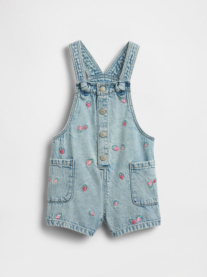 Baby &amp; Toddler Embroidered Denim Shortalls - STRAWBERRY / 12-18M