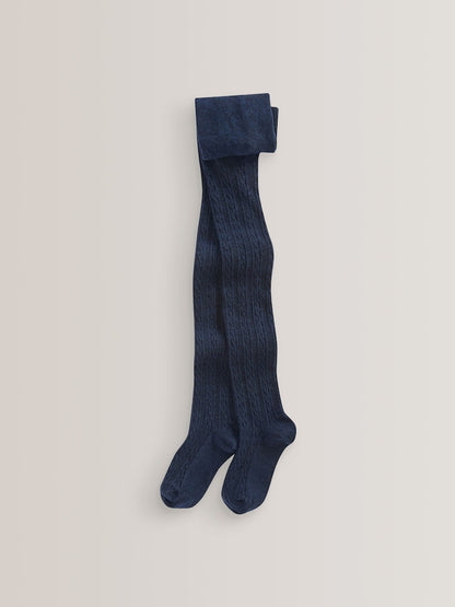 Navy Blue Regular Length Cotton Rich Cable Tights - Size Up To 6 Months (50 - 68cm)