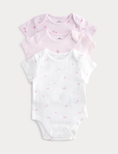 3 Pack Pure Cotton Printed Bodysuits (6&amp;