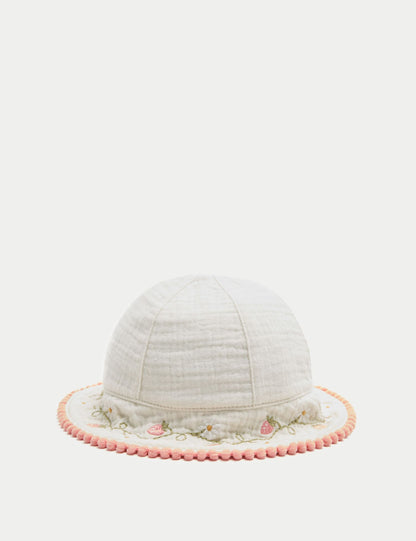 Pure Cotton Strawberry Bucket Hat (0-3 Yrs)