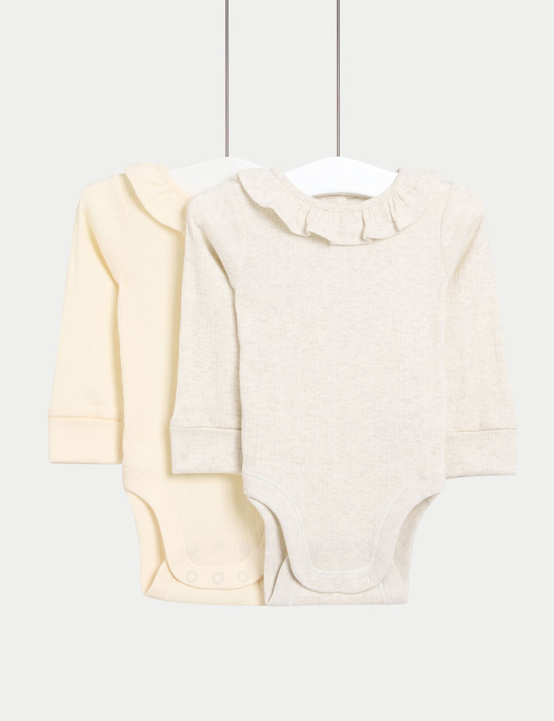 2 Pack Pure Cotton Frill Long Sleeve Bodysuits (0-3 Yrs) - NEUTRAL / 12-18 Months
