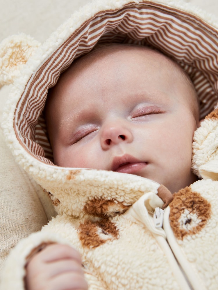 JoJo Maman Bébé Cream Bear Print Cosy Pramsuit
