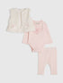 River Island Pink Faux Fur Gilet with Ribbed Bodysuit & Leggings Set - Pink / Up To 3 Months (50 - 62cm)