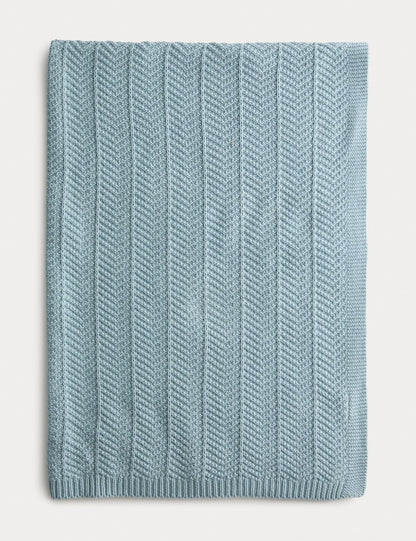 Pure Cotton Knitted Shawl - LIGHT DUCK EGG / 1SIZE
