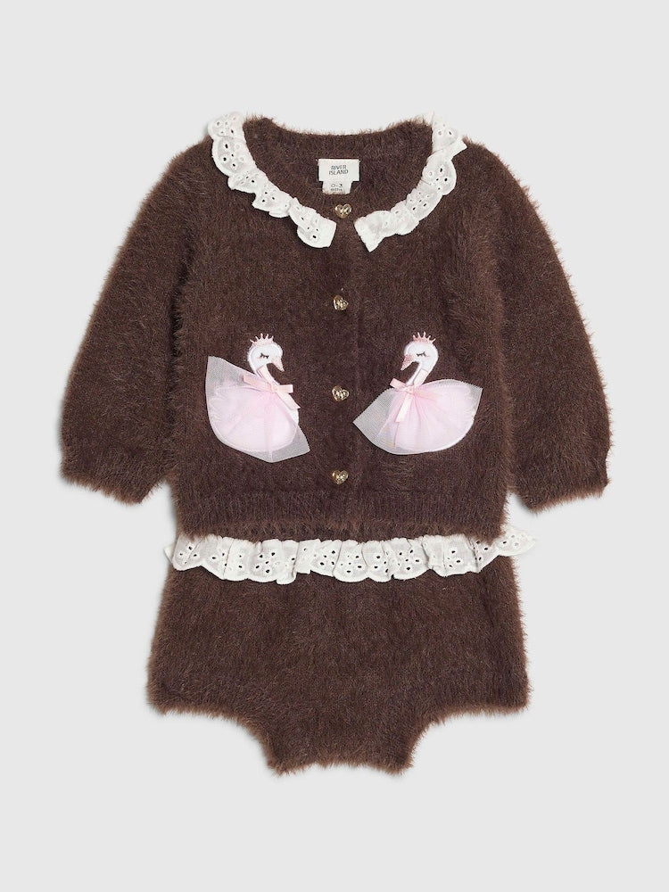 River Island Brown Swan Caridgan &amp; Shorts Set