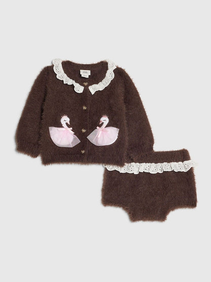 River Island Brown Swan Caridgan &amp; Shorts Set