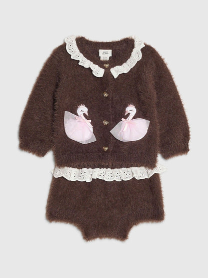 River Island Brown Swan Caridgan &amp; Shorts Set - Size Up To 3 Months (50 - 62cm) - River Island Brown Swan Caridgan &amp;