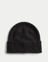 Pure Cashmere Knitted Turn Up Beanie Hat - BLACK / 1SIZE