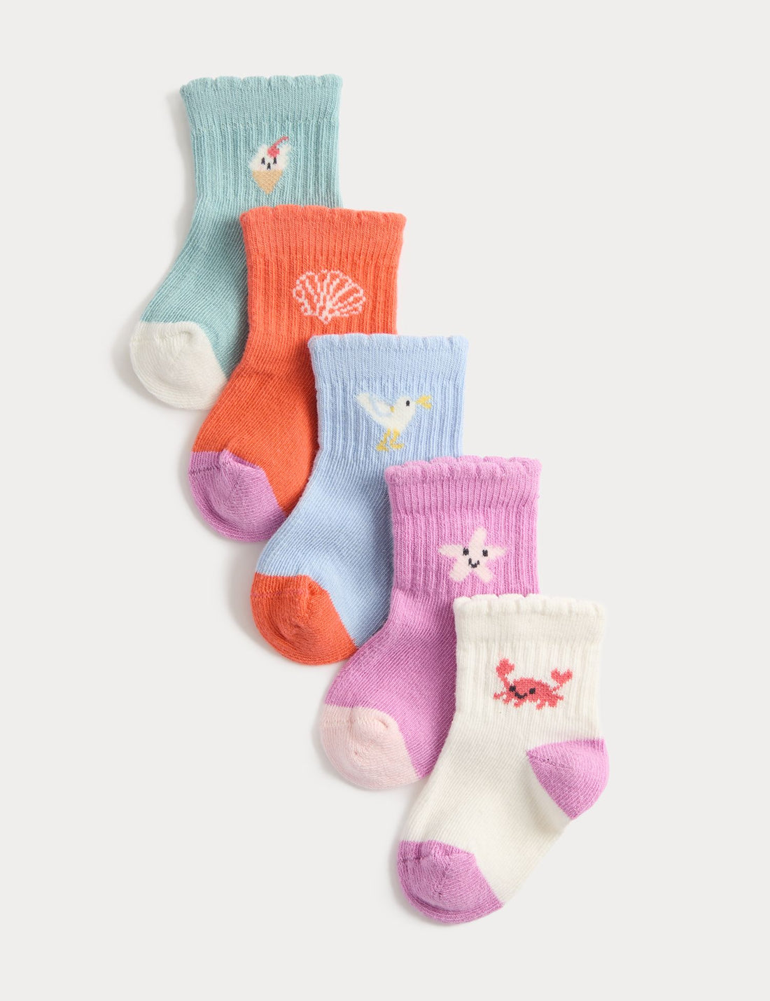 5 Pack Cotton Rich Seaside Baby Socks (0-24 Months) - ORANGE MIX / 12-24