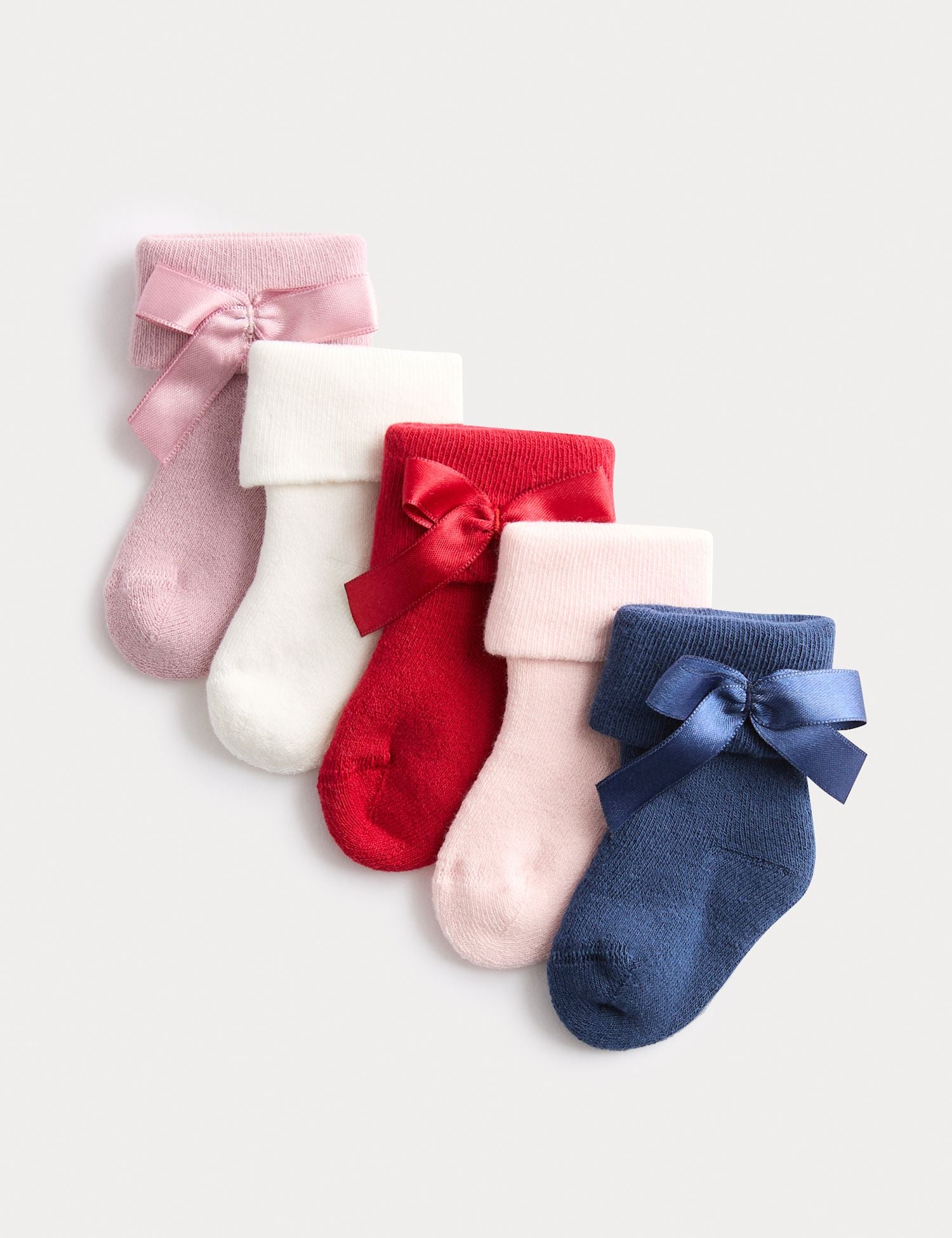 5 Pack Cotton Rich Bow Baby Socks - MULTI / 6-12