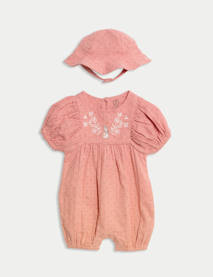 2pc Pure Cotton Peter Rabbit ™ Romper Outfit (0-3 Yrs) - CORAL / 12-18 Months