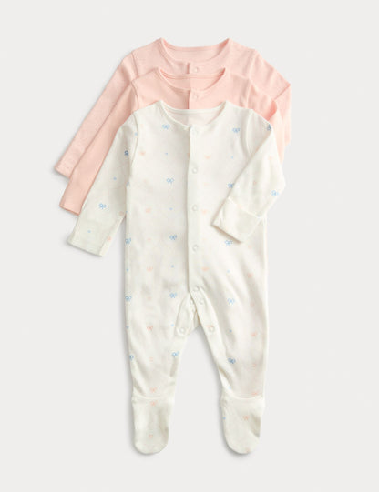 3 Pack Pure Cotton Printed Sleepsuits (0-3 Yrs) - APRICOT MIX / 12-18 Months