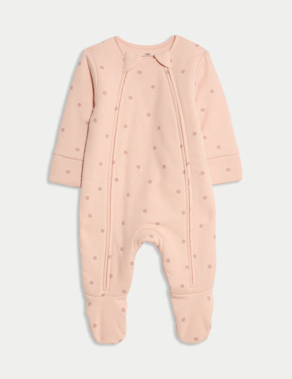 Pure Cotton 2.5 Tog Double Zip Sleepsuit (0-12 Mths) - PINK MIX / 0-3 Months