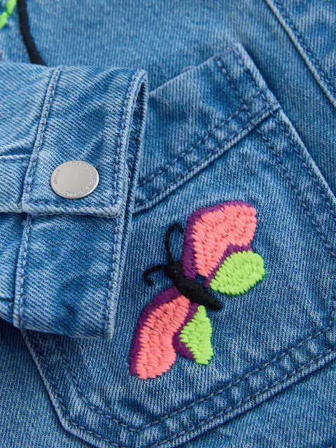 Ecru Floral Cord Collar Denim Jacket (3mths-7yrs)