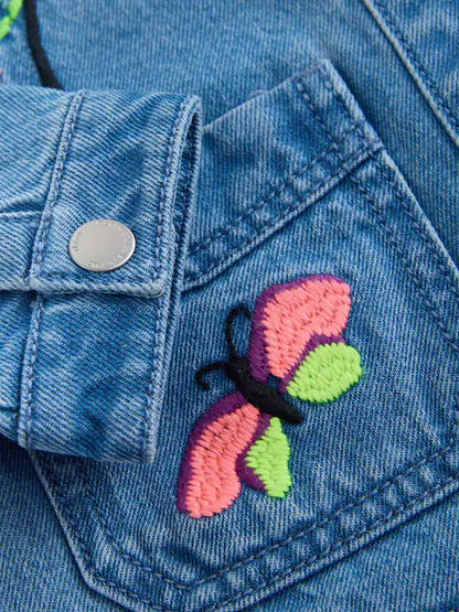 Ecru Floral Cord Collar Denim Jacket (3mths-7yrs)