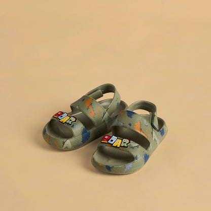 Dinosaur Print Sandals with Hook and Loop Closure - Green / 20-21
