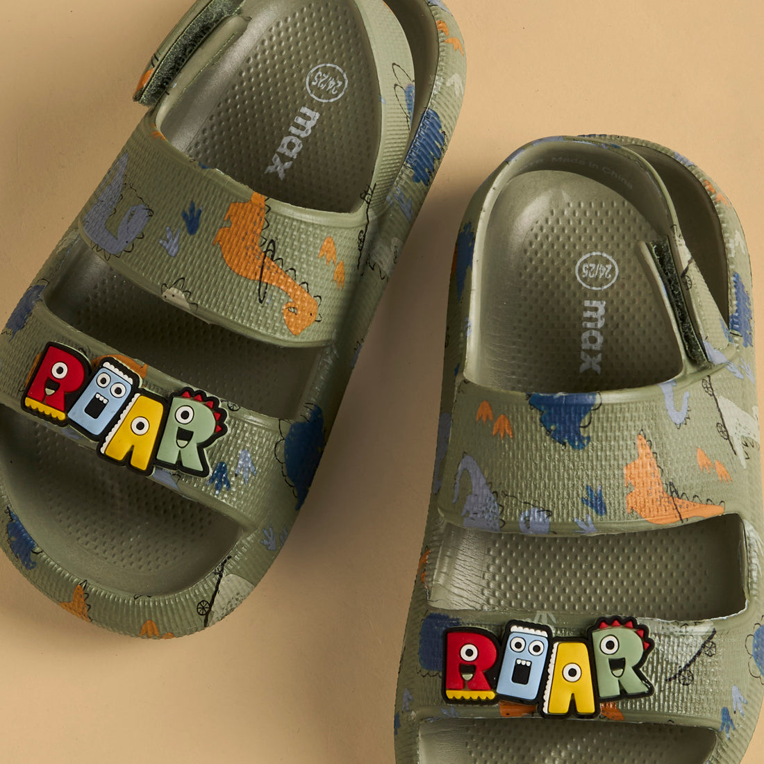Dinosaur Print Sandals with Hook and Loop Closure