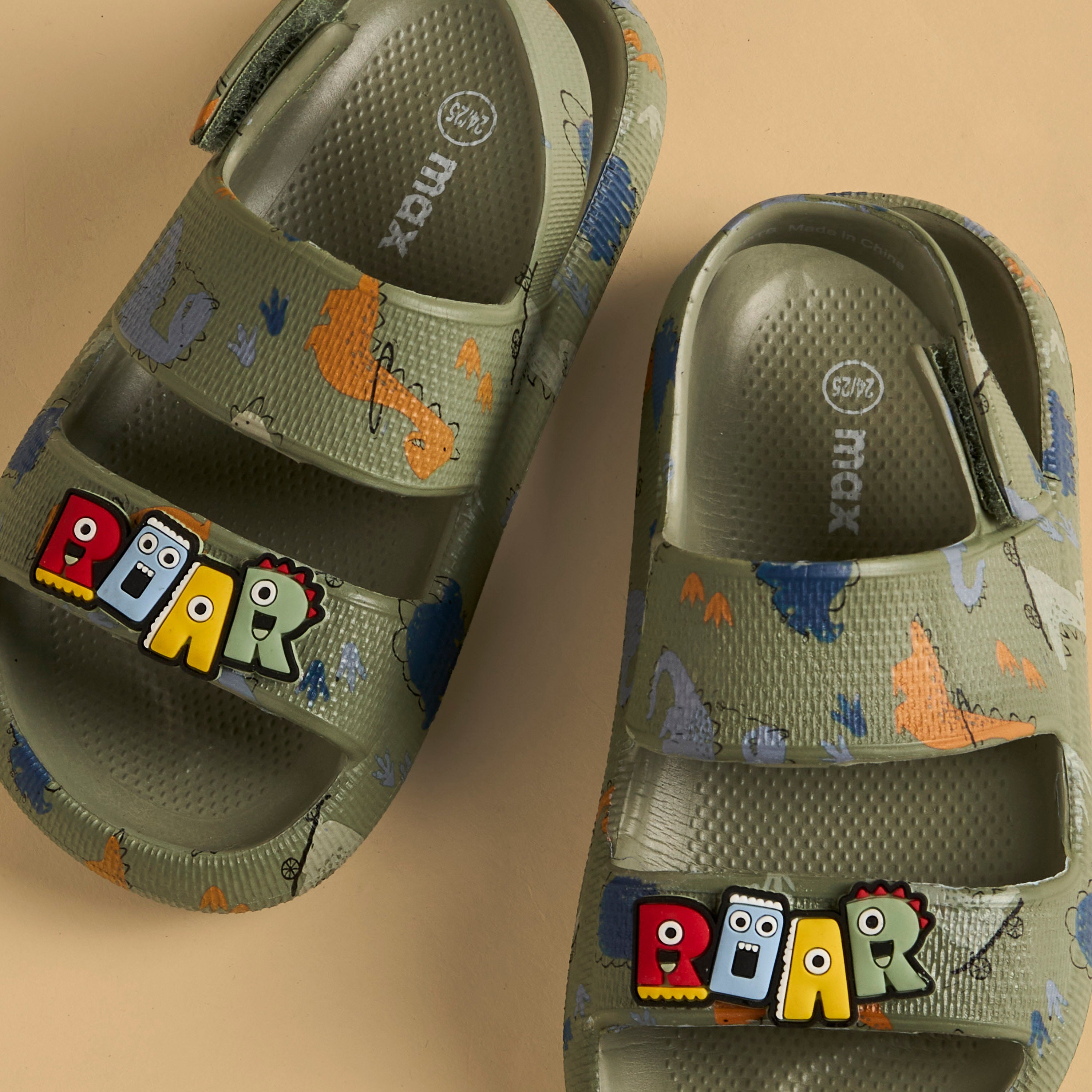 Dinosaur Print Sandals with Hook and Loop Closure
