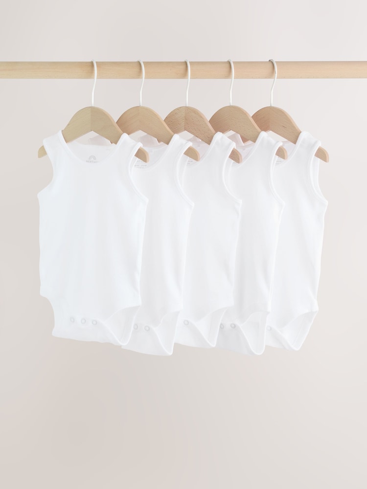 White 5 Pack Baby Vest Bodysuits - 12-18 Months (80-86cm)