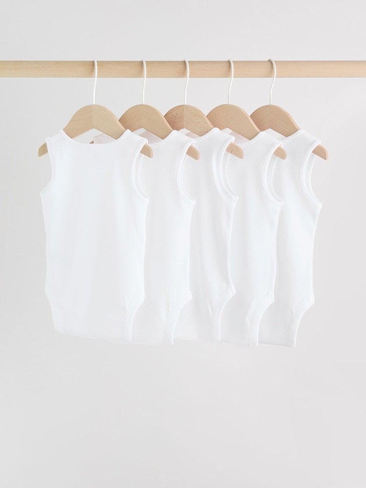 Image 41: White 5 Pack Baby Vest Bodysuits - Image 2 of 10