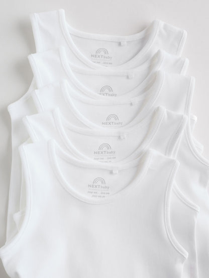 Image 45: White 5 Pack Baby Vest Bodysuits - Image 6 of 10