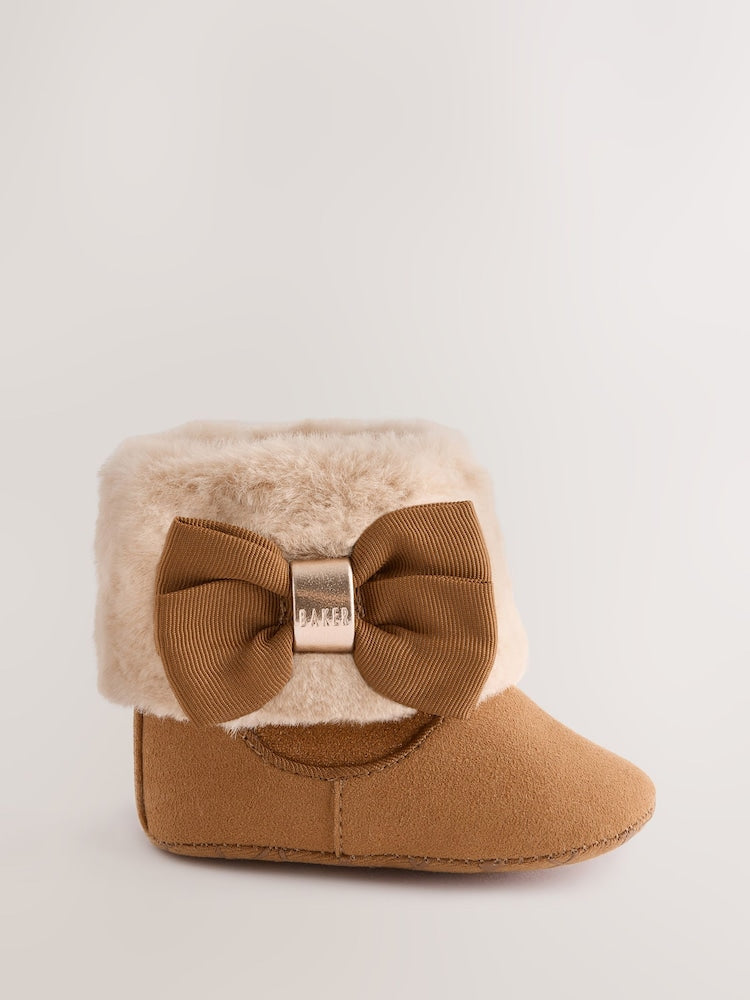 Baker by Ted Baker Baby Girls Faux Fur Trim Padders Boots - Tan Brown / Up To 3 Months (50 - 62cm)