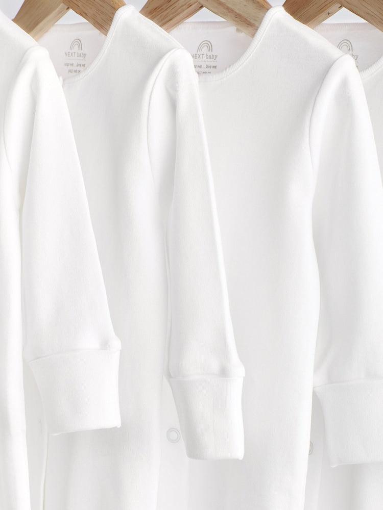 White 5 Pack 100% Cotton Baby Sleepsuits (0-18mths)