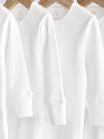 White 5 Pack 100% Cotton Baby Sleepsuits (0-18mths)