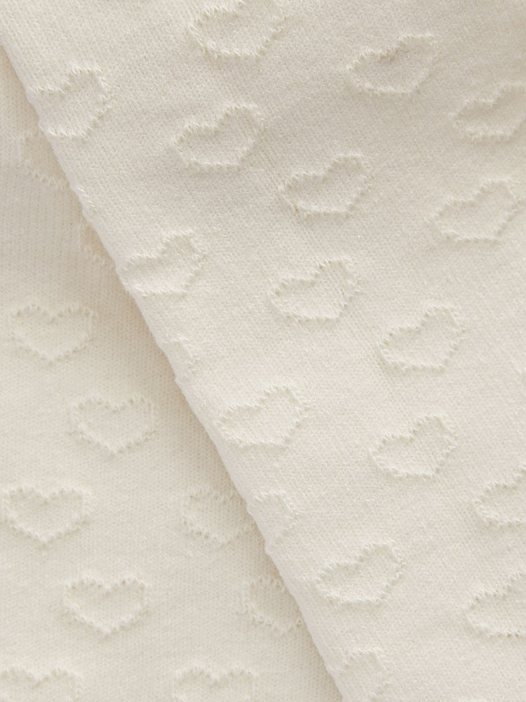 Ecru Cream Cotton Rich Textured Heart Tights - Size Up To 6 Months (50 - 68cm)