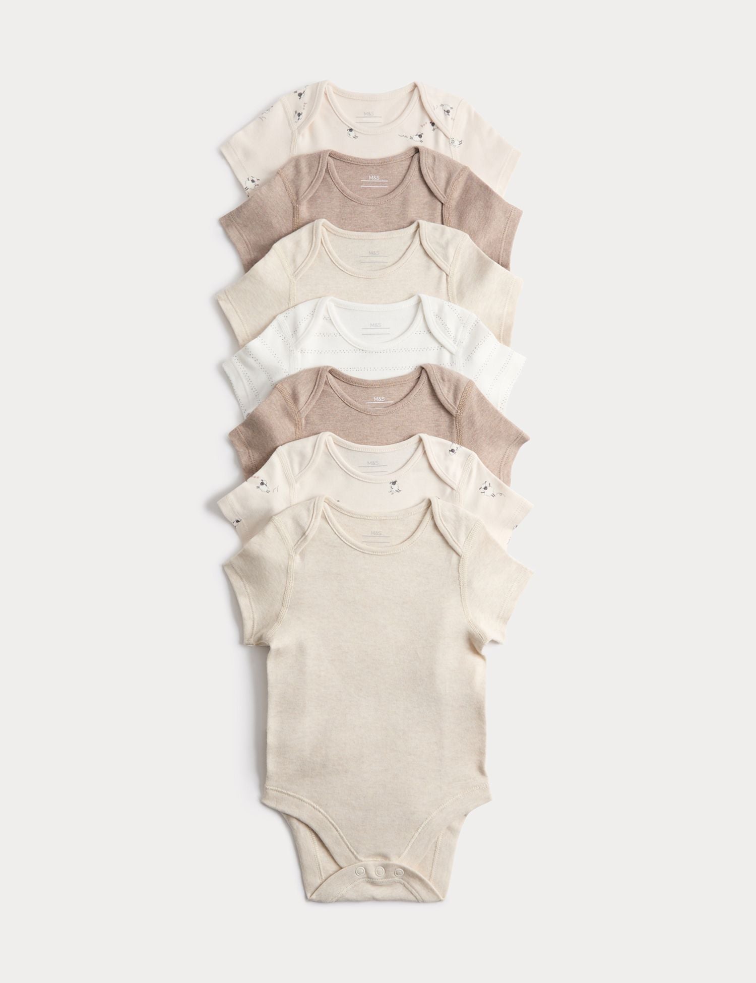 7 Pack Pure Cotton Sheep Bodysuits (5lbs-3 Yrs) - WHEAT / 12-18 Months