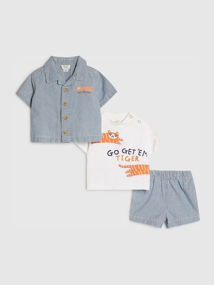 River Island Blue Tiger Stripe Shirt &amp; Shorts Set 3 Piece
