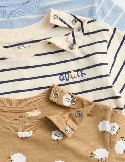 3 Pack Pure Cotton Animal &amp; Stripe Tops (0-3 Yrs)