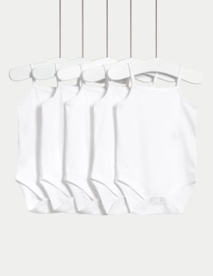 5 Pack Pure Cotton Strappy Bodysuits (6½lbs-3 Yrs)