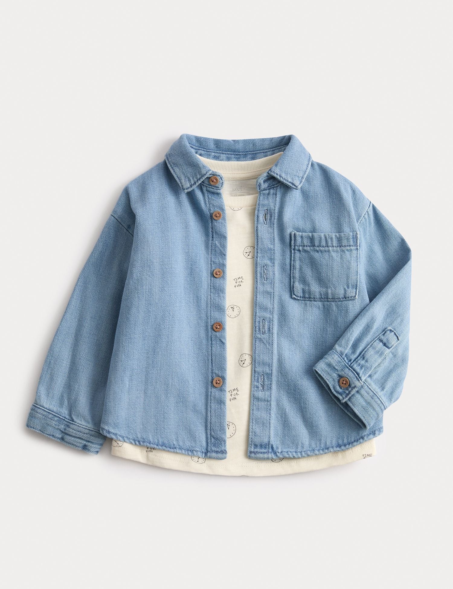 Denim Shirt with Printed T-Shirt (0-6 Yrs) - DENIM MIX / 12-18 Months