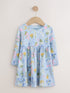 Blue Floral Unicorn Long Sleeve Ribbed Dress (3mths-7yrs) - Blue Floral Unicorn Long Sleeve Ribbed / 12-18 Months (80-86cm)