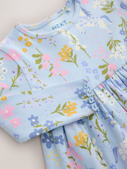 Blue Floral Unicorn Long Sleeve Ribbed