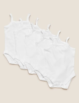 5 Pack Pure Cotton Strappy Bodysuits (6&amp;