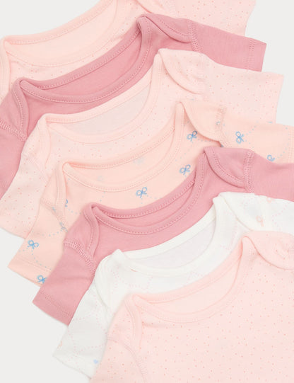 7 Pack Pure Cotton Bow Bodysuits (0-3 Yrs)